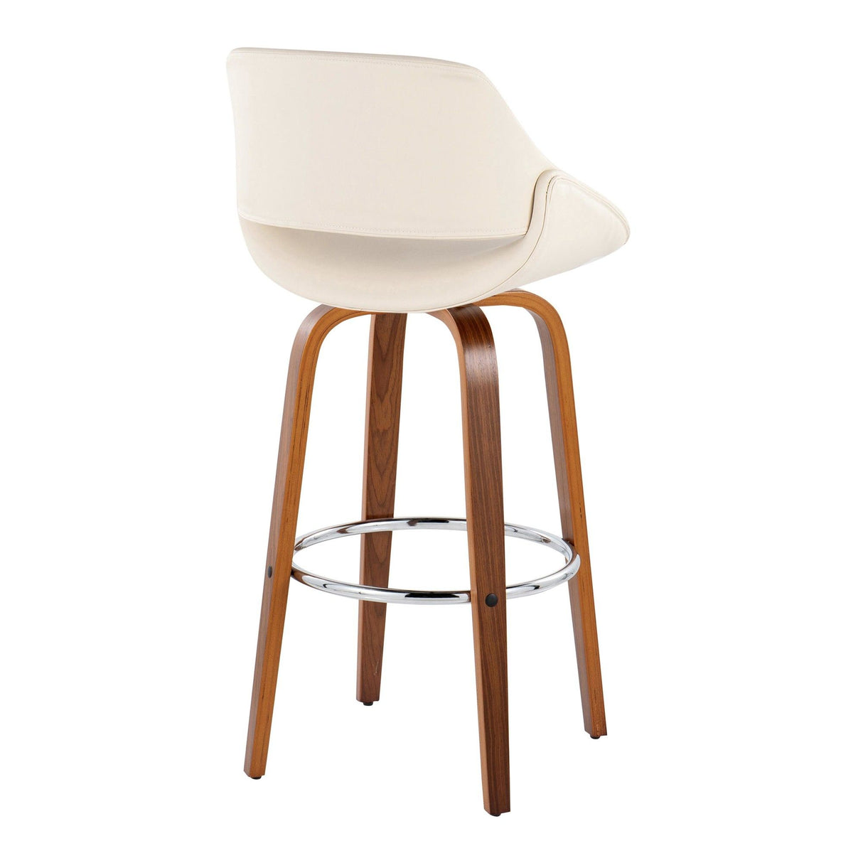 Fabrizzi - 30" Fixed-Height Barstool With Swivel And Round Chrome Metal Footrest (Set of 2) - Walnut Wood
