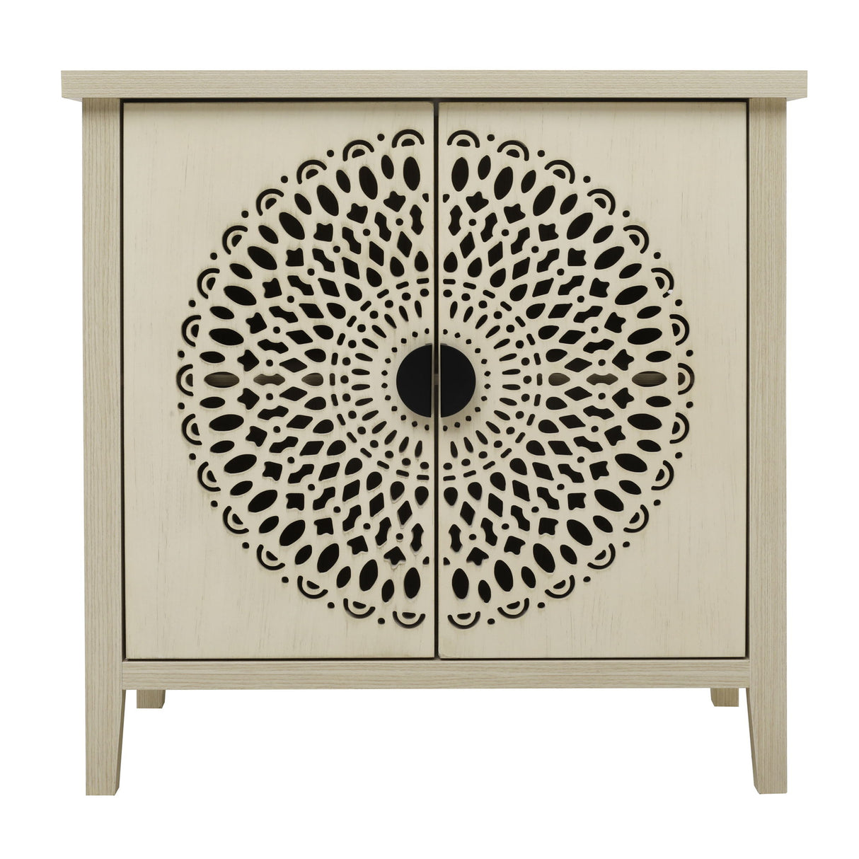 Hollow Carved 2 Door Accent Cabinet Sideboard Buffet Storage Cabinet With Adjustable Shelf For Entryway Living Room Bedroom - Natural