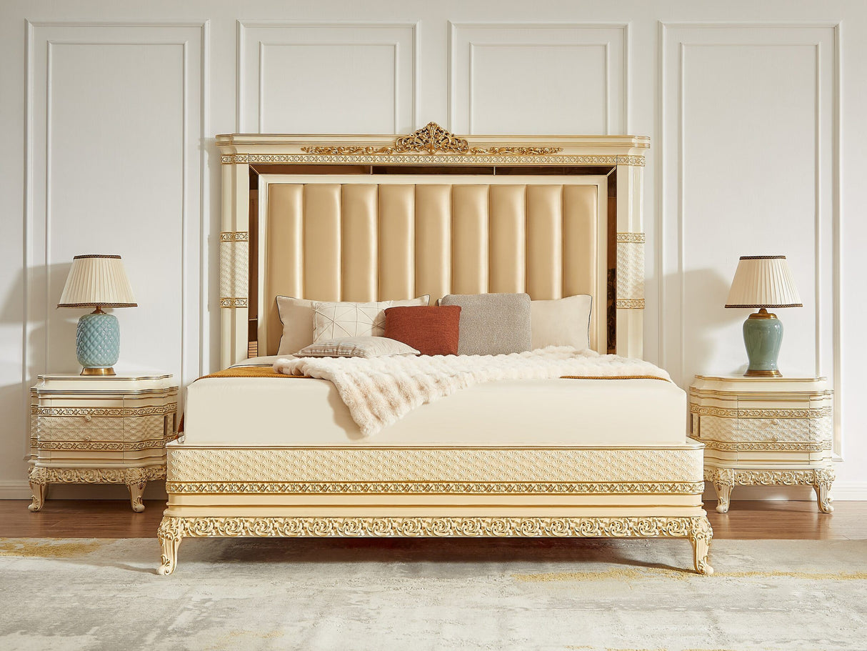 HD-1882 - Eastern King Bed - Ivory / Gold