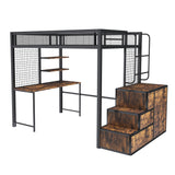 Heavy Duty Full Loft Bed With Desk & USB Charging Metal Frame With Storage Drawers And Staircase - Black