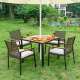 5 Piece Patio Dining Table Set, Acacia Wood Table Top With Umbrella Hole