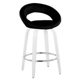 Posh - Contemporary Fixed-Height Swivel Counter Stool (Set of 2) - White Wood & Black Faux Leather & Round Chrome Footrest