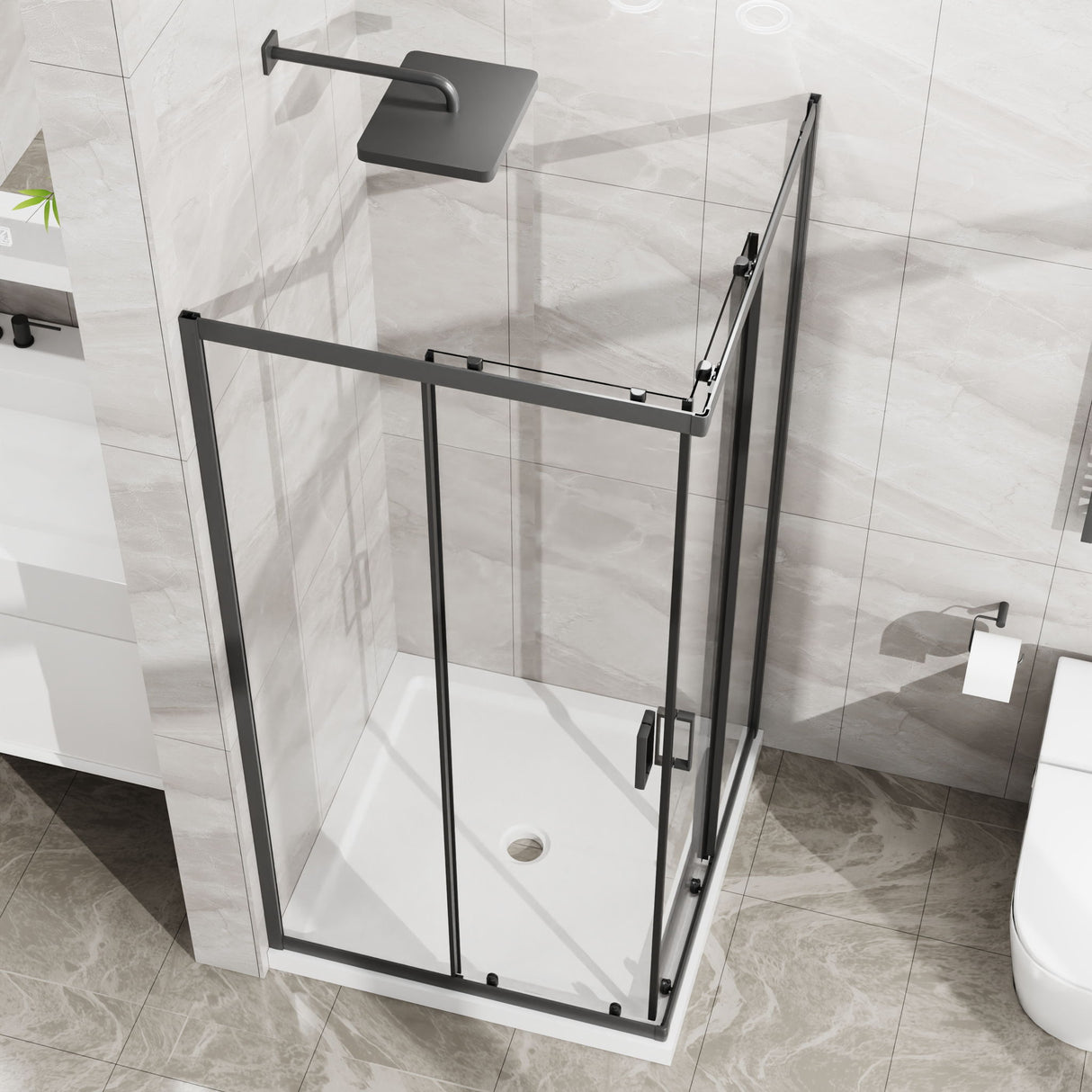 Corner Shower Enclosure With Sliding Door - Matte Black