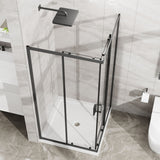 Corner Shower Enclosure With Sliding Door - Matte Black