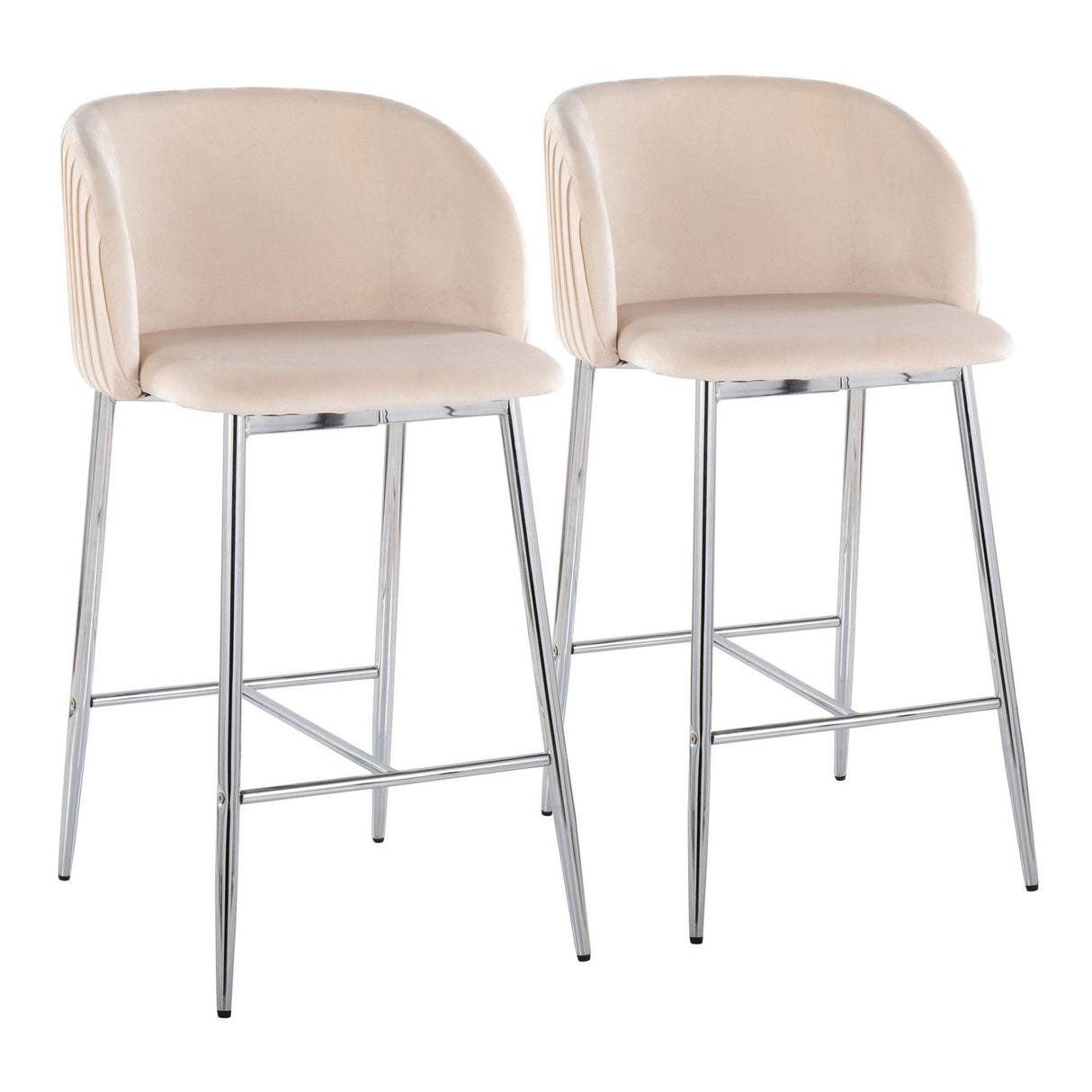 Luna - Fixed-Height Counter Stool (Set of 2) - Chrome Metal And Velvet