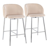 Luna - Fixed-Height Counter Stool (Set of 2) - Chrome Metal And Velvet
