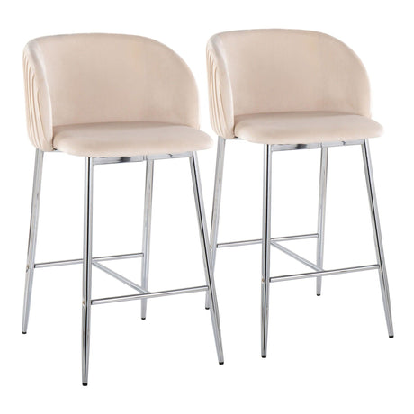 Luna - Fixed-Height Counter Stool (Set of 2) - Chrome Metal And Velvet
