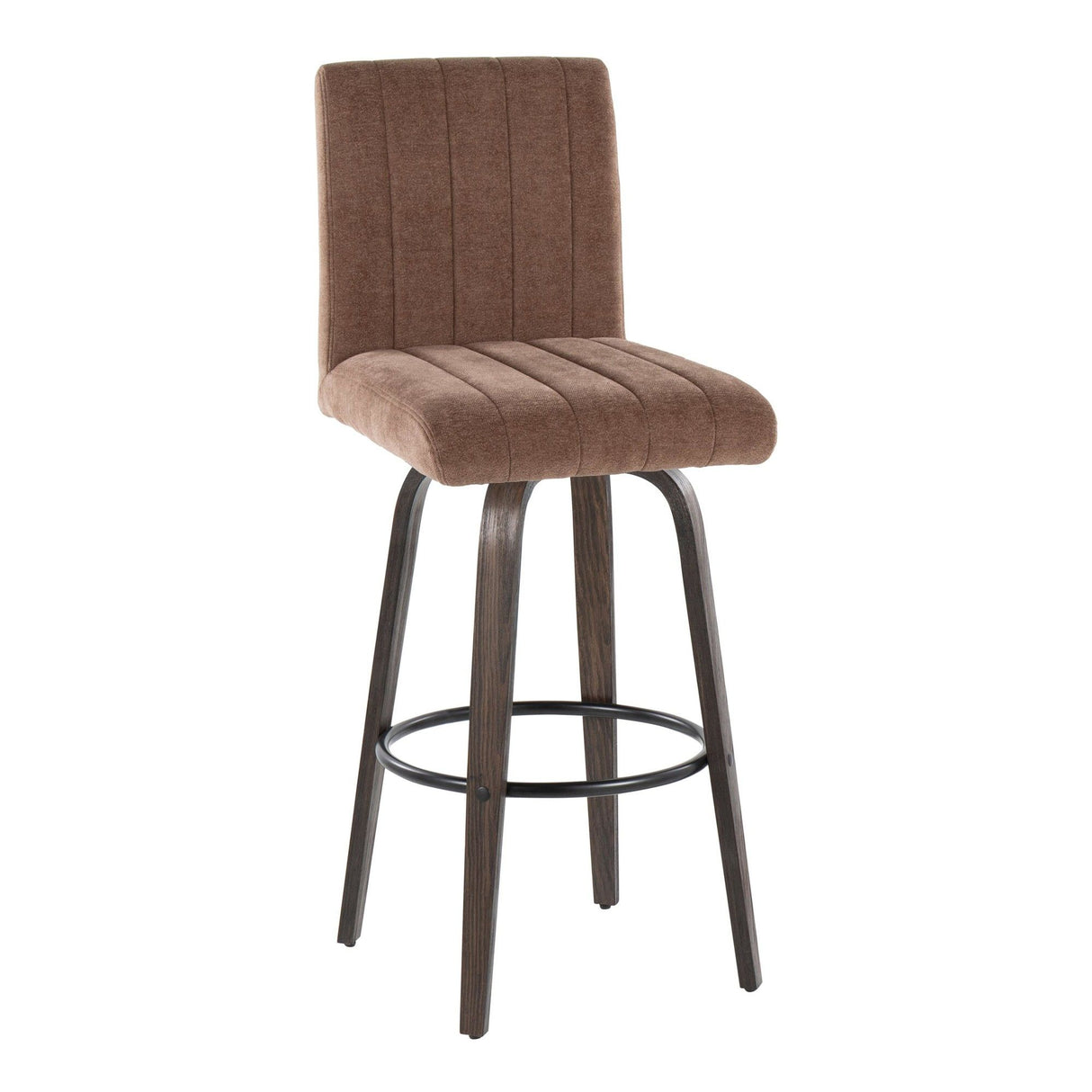 Hannah - Fixed-Height Barstool With Swivel And Round Black Metal Footrest (Set of 2) - Walnut Glazed Wood