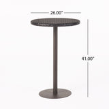 Outdoor Round Rattan Bar Table With Iron Frame - Multi Brown
