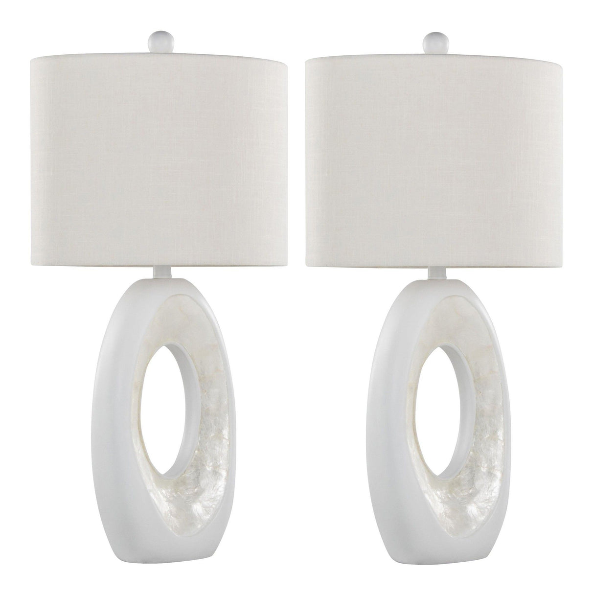 Pearl - 29" Polyresin Table Lamp (Set of 2) - Matte White Poly, Natural Shell And White Linen Shade from Grandview Gallery