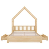 House Style Platform Bed With Guardrail And 2 Drawers