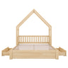 House Style Platform Bed With Guardrail And 2 Drawers