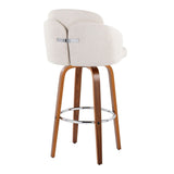 Dahlia - Contemporary Fixed-Height Barstool (Set of 2) - Walnut Wood, Chrome Footrest