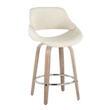 Fabrizzi - 26" Fixed-Height Counter Stool With Swivel And Round Chrome Metal Footrest (Set of 2) - White Washed Wood And Cream Noise Fabric
