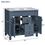 36" Bathroom Vanity With Top Sink, Basin On Cabinet With 2 Soft Closing Doors And 2 Drawers - Blue