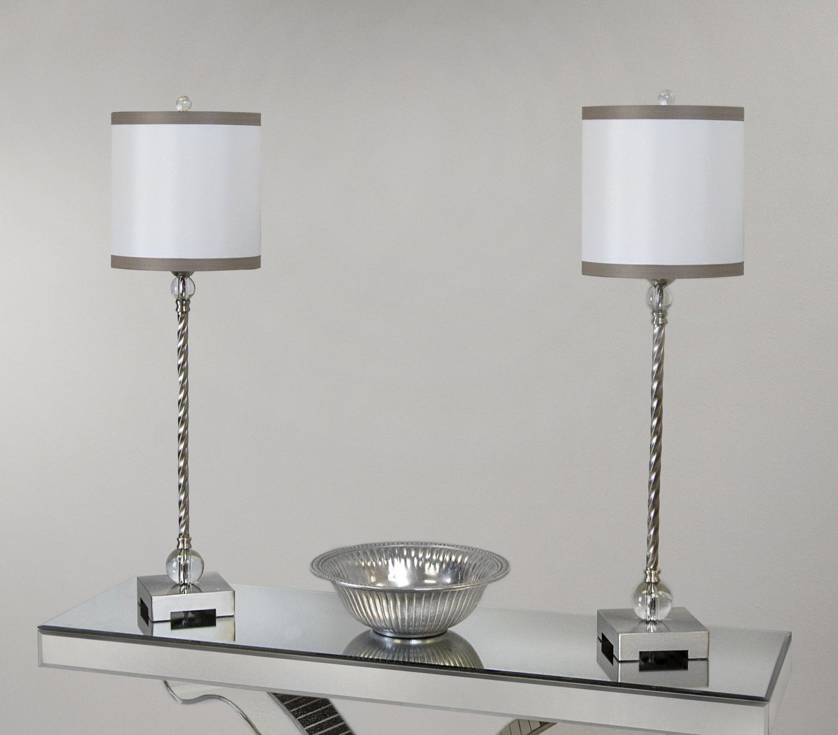 Clarity - Metal Buffet Lamp (Set of 2) - Brushed Nickel, Clear Crystal
