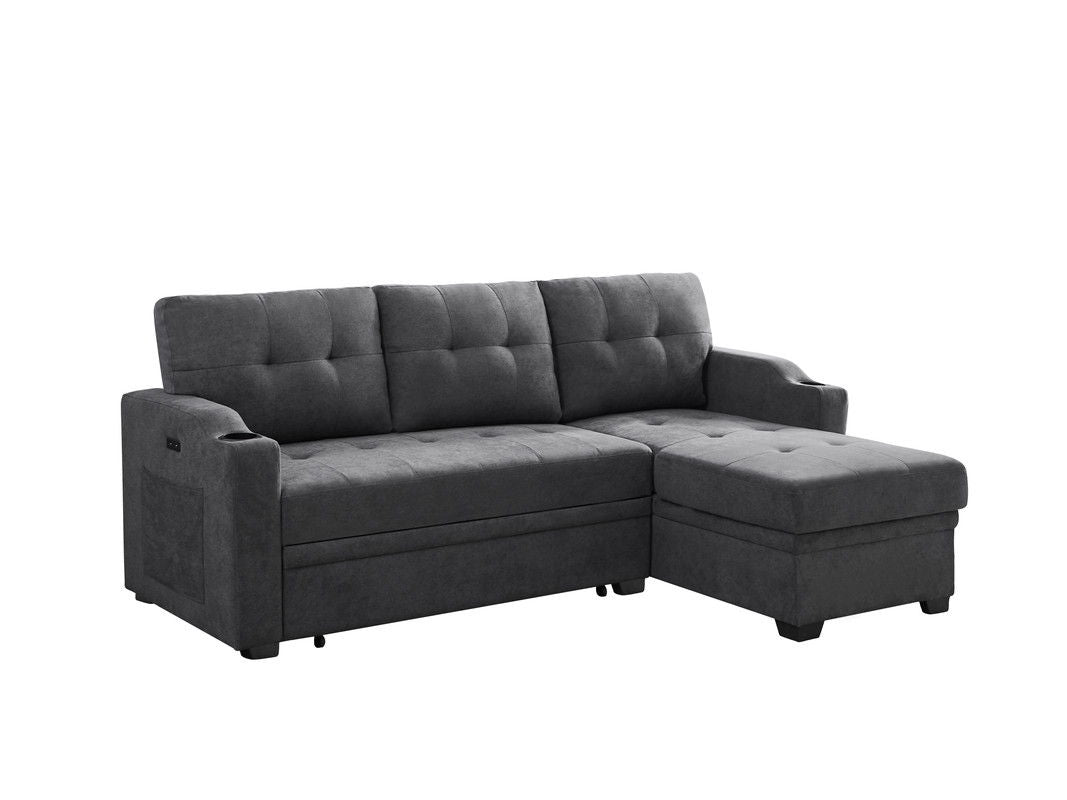 Mabel - Sleeper Sectional With Cupholder, USB Charging Port nd Pocket - Dark Gray
