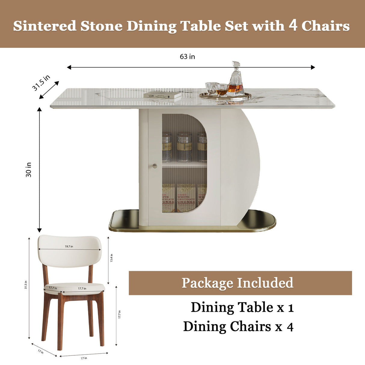 Dining Table Set With Storage, Includes Chairs For Kitchen