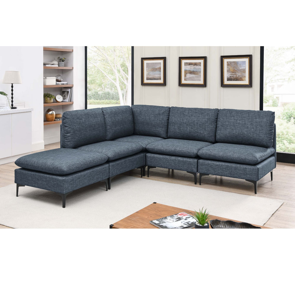 Upholstered Modular Sectional With Tall Legs, Medium Firm Seat