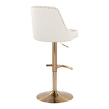 Marcel - Adjustable Barstool With Rounded T Footrest (Set of 2) - Gold Metal And White Faux Leather With Gold Nailhead Trim