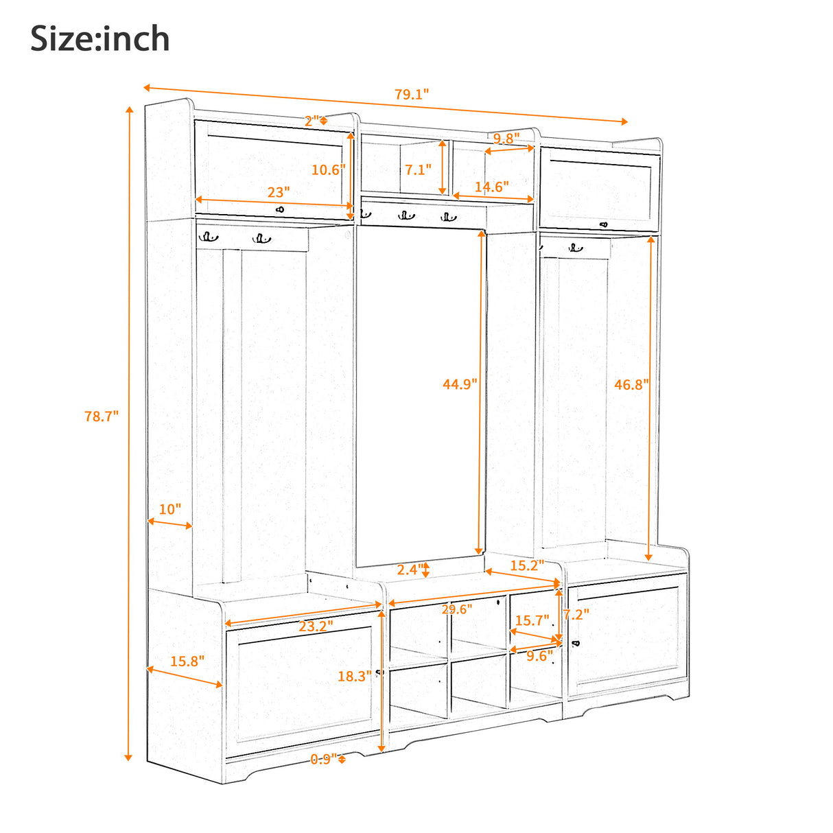 Wide Hall Tree With Shoe Storage, 4 In 1 Entryway Bench With 8 Cubbies, 7 Coat Hooks & Adjustable Shelf For Hallway - White