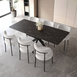 Extendable Dining Table Set With Curved Backrest Upholstered Chairs