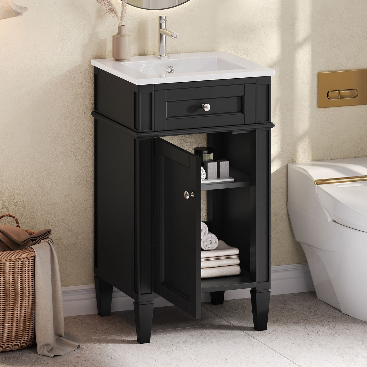 French Style Bathroom Vanity With Sink, Soft-Closing Door, Adjustable Shelf, Rectangular Design