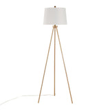 Tripod - Metal Floor Lamp - Gold Metal, White Linen