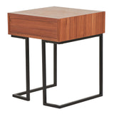 Roman - Contemporary End Table - Walnut Wood And Black Metal