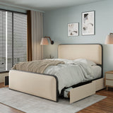 Modern Bed With Curved Upholstered Headboard And Footboard, Heavy Duty Metal Slats
