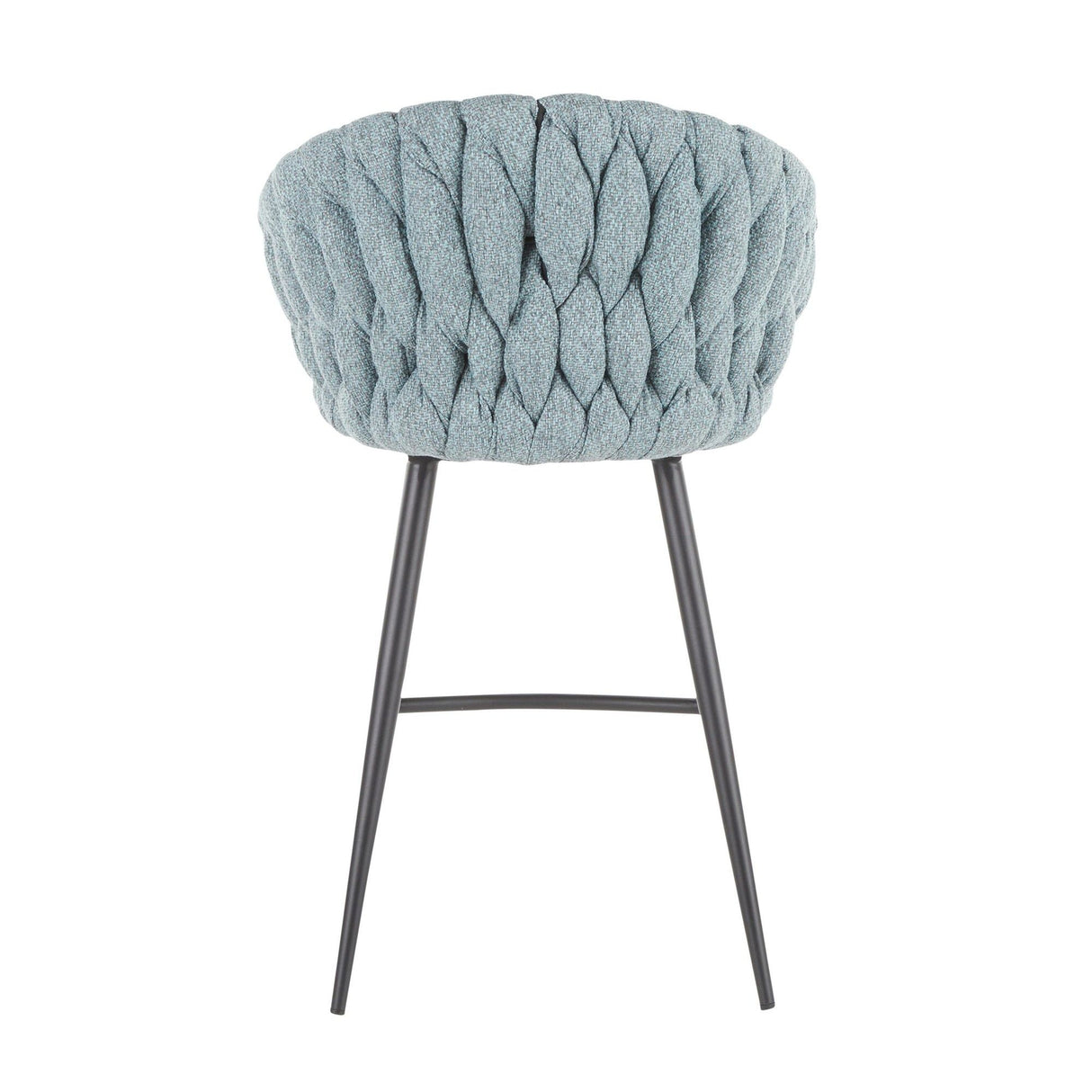 Matisse - Braided Contemporary Counter Stool - Black Metal With Gray Faux Leather And Blue Fabric