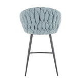 Matisse - Braided Contemporary Counter Stool - Black Metal With Gray Faux Leather And Blue Fabric