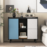 Modern Sideboard Buffet Cabinet With Red Doors And Unique Panel Styling