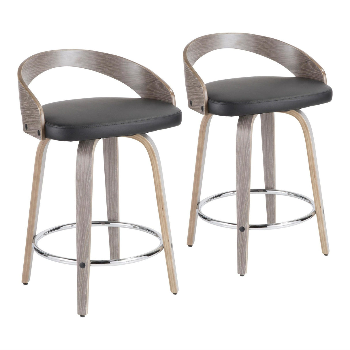 Grotto - Counter Stool (Set of 2) - Light Gray Wood And Black Faux Leather