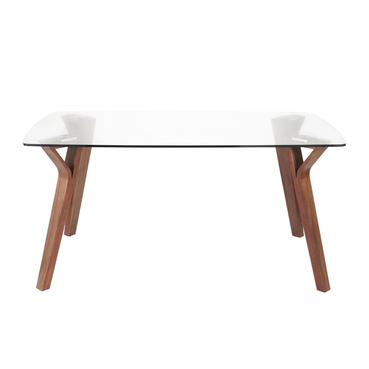 Folia - Mid-Century Modern Dining Table - Walnut Wood With Clear Tempered Glass