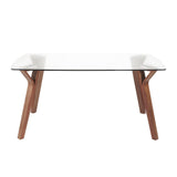 Folia - Mid-Century Modern Dining Table - Walnut Wood With Clear Tempered Glass