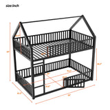 Metal House Bunk Bed With Fence And Door