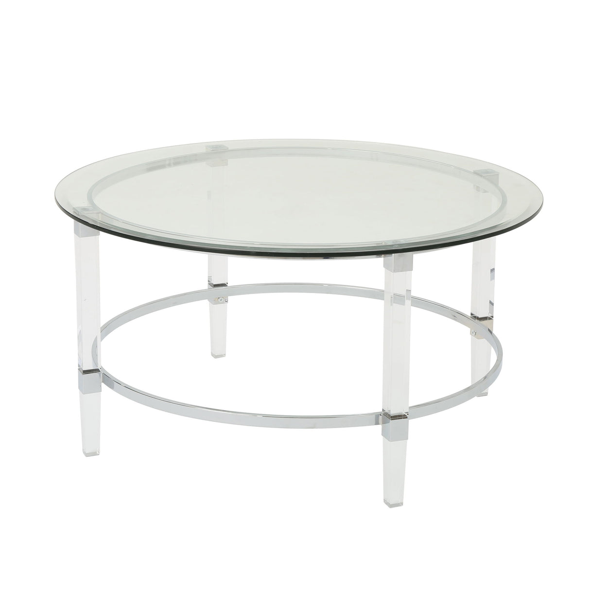 Tempered Glass Round Coffee Table With Four Legs - Clear