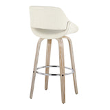 Fabrizzi - 30" Fixed-Height Barstool With Swivel And Round Chrome Metal Footrest (Set of 2) - White Washed Wood And Cream Noise Fabric