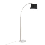 Salon - March Floor Lamp - White Marble And Nickel With Black Linen Shade