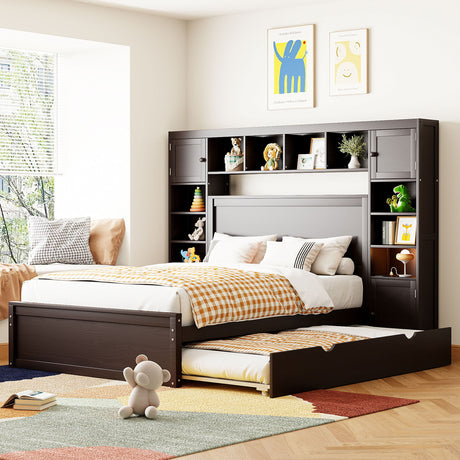 Bed With All In One Cabinet, Shelf And Sockets, Trundle