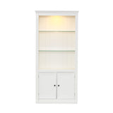 Retro Style Display Bookcase With Adjustable LED Ceiling Light And Tempered Glass Shelves - White