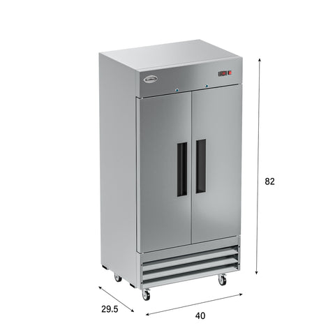 39 in. Commercial Stainless Steel 2-Door Reach-In Freezer, 30 cu. ft. RIF-2D-SS35C