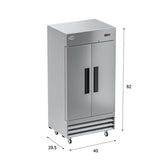 39 in. Commercial Stainless Steel 2-Door Reach-In Freezer, 30 cu. ft. RIF-2D-SS35C