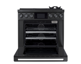 Dacor DOP36C86DLM/DA 36 inch dual fuel range graphite stainless steel - angled view