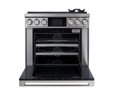 Dacor DOP36C86DLS/DA 36 inch dual fuel range silver stainless steel - angled view