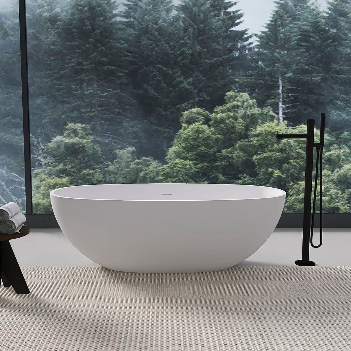 65.2" Freestanding Solid Surface Soaking Bathtub For Bathroom - Matte White