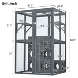 Outdoor Cat House With Shelves And Weather Protection, Removable Wood Boxes - Gray