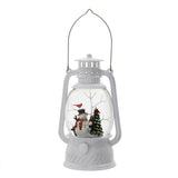 Christmas Plastic / Resin Lantern With Snowman & Tree LED / Water Spinning / 6 Hours Timer, 3*AA Batteries Required - White / Multi