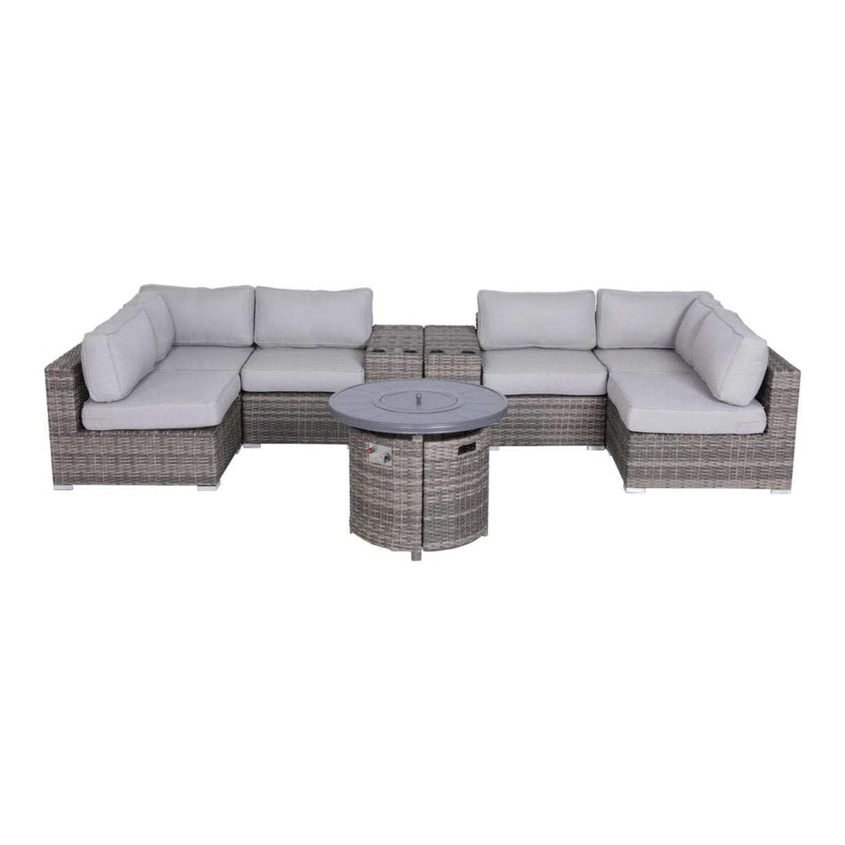Wicker Outdoor Lounge Set With Cushions And Fire Pit